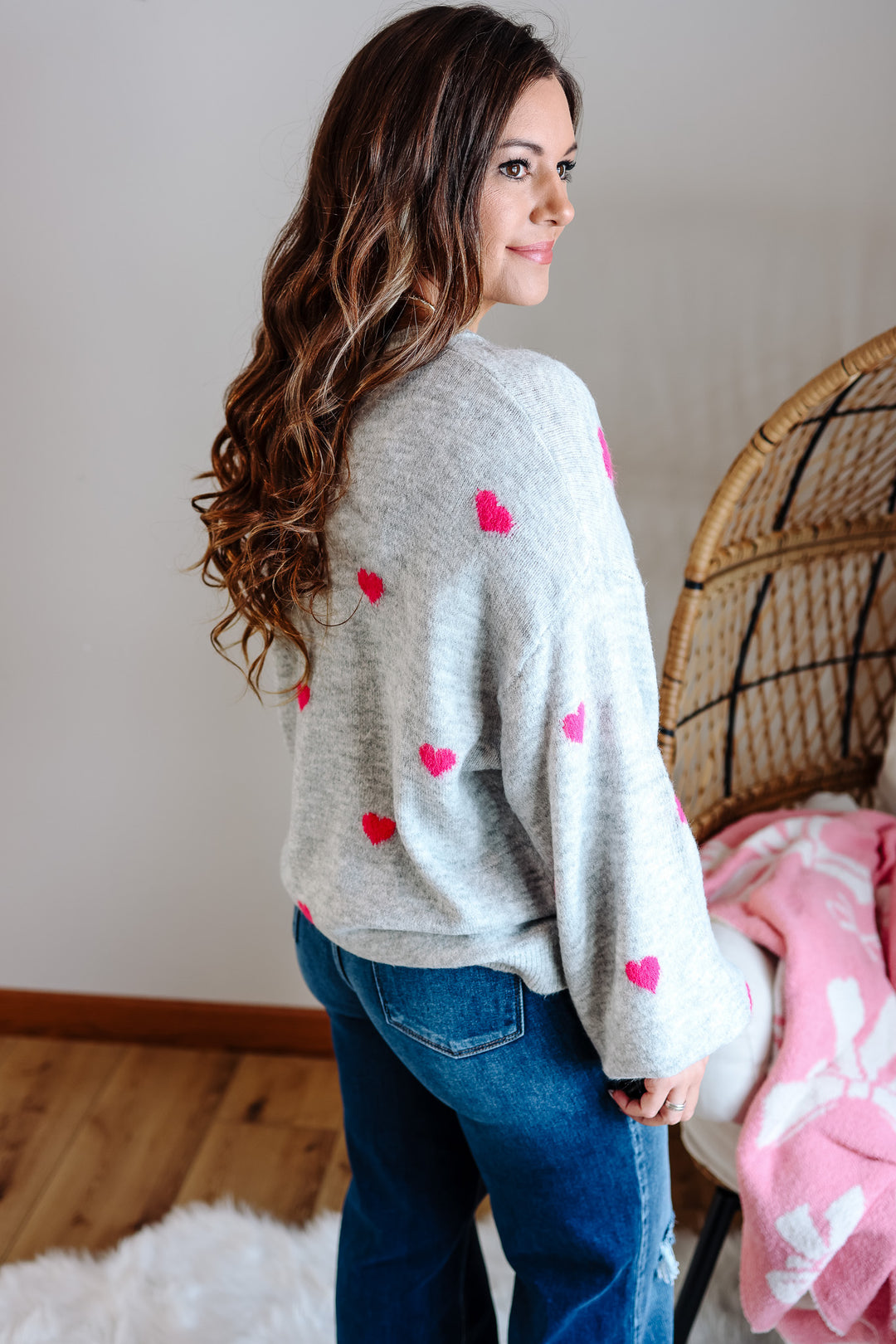 Valentina Heart Sweater - Silver/Pink