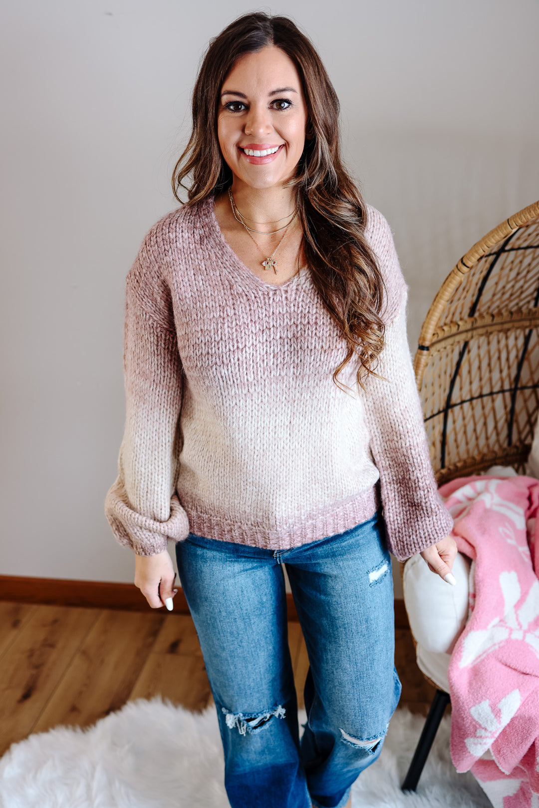 Lila V-Neck Ombre Sweater