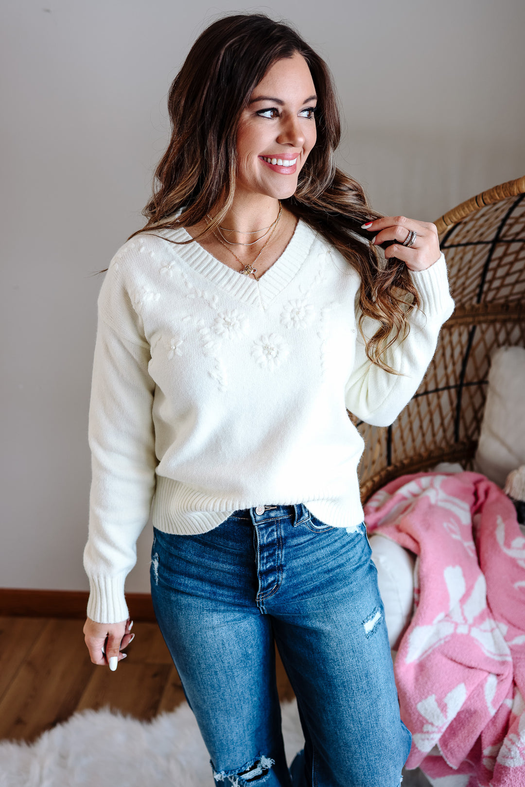 Rhea Floral Pearl Sweater