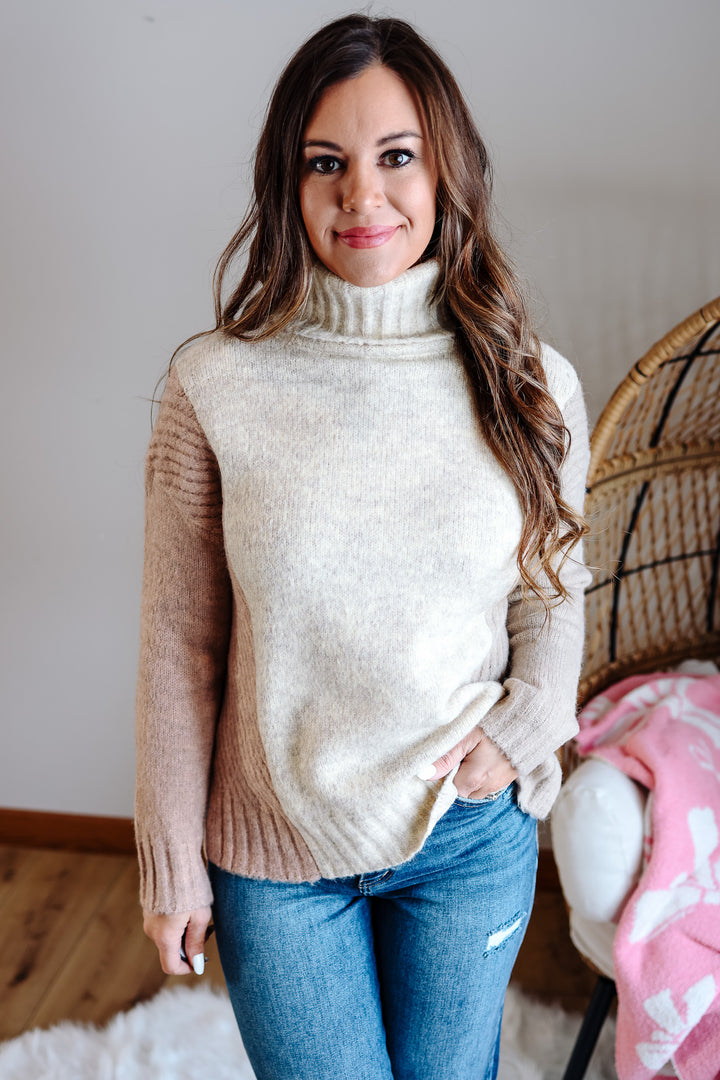 Hattie Brushed Yarn Turtleneck Sweater - Mauve/Taupe