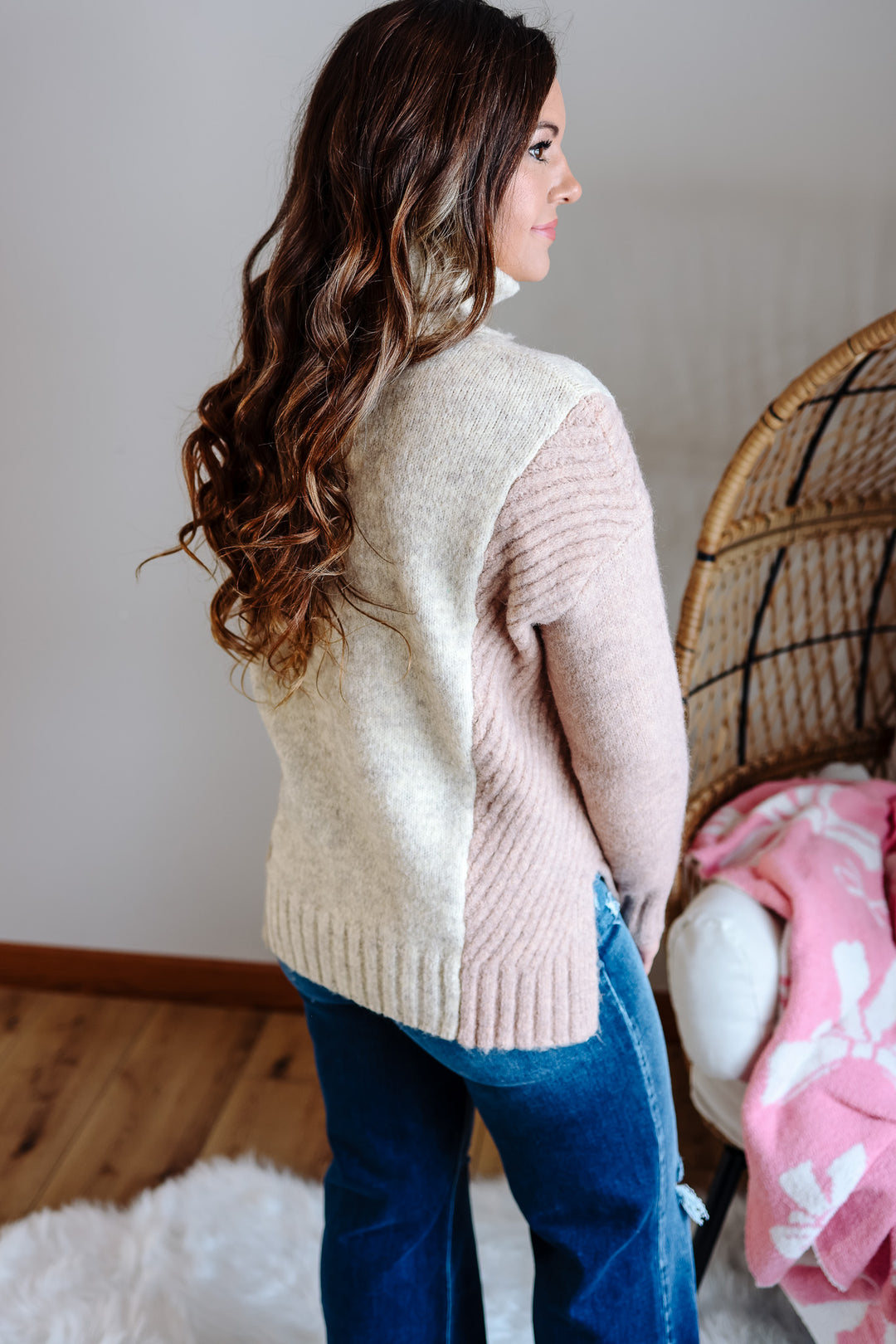 Hattie Brushed Yarn Turtleneck Sweater - Mauve/Taupe