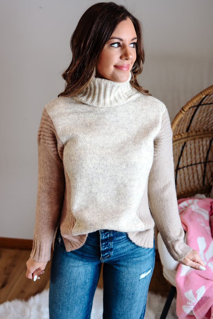 Hattie Brushed Yarn Turtleneck Sweater - Mauve/Taupe