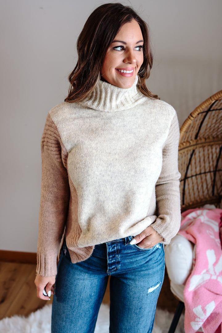 Hattie Brushed Yarn Turtleneck Sweater - Mauve/Taupe