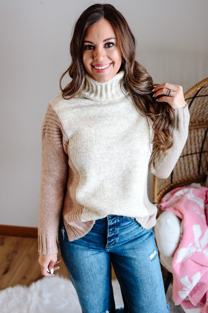 Hattie Brushed Yarn Turtleneck Sweater - Mauve/Taupe