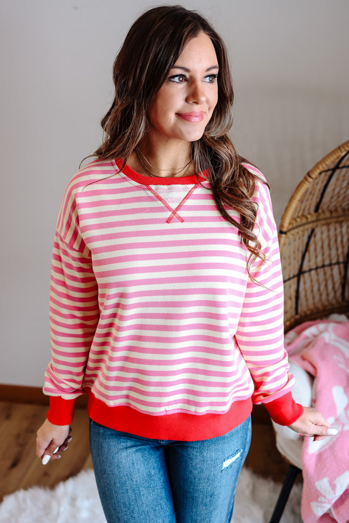 Nori Contrast Rib Stripe Sweatshirt - Cotton Candy