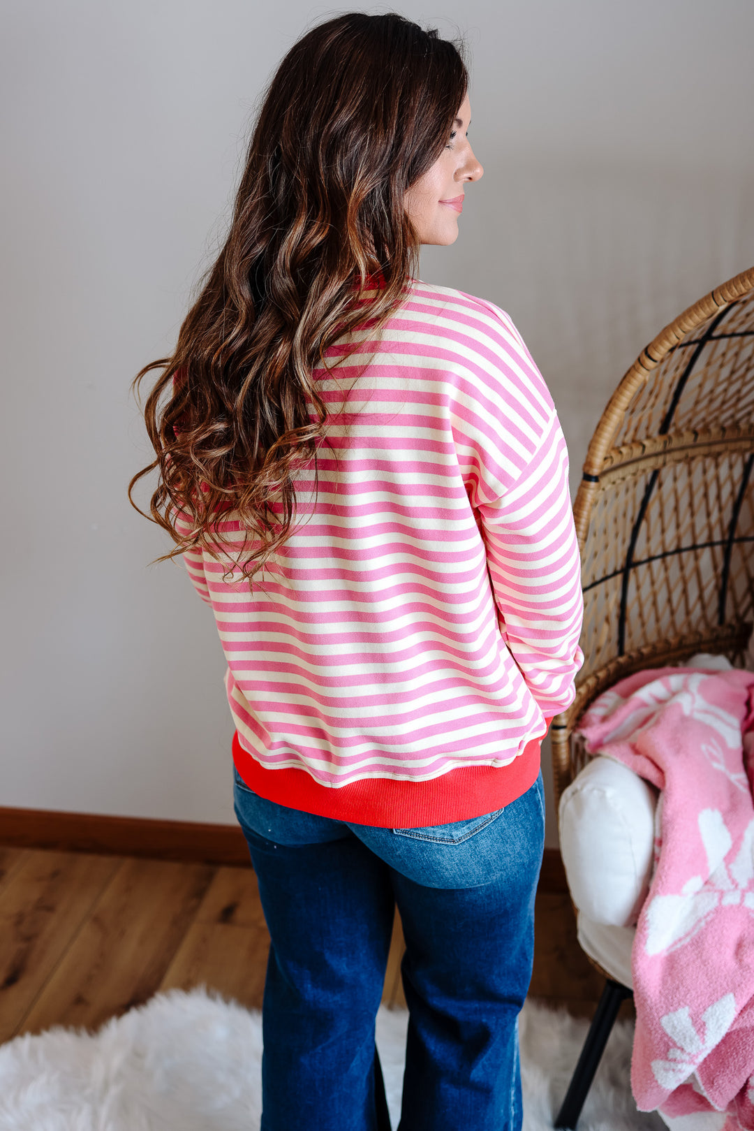 Nori Contrast Rib Stripe Sweatshirt - Cotton Candy