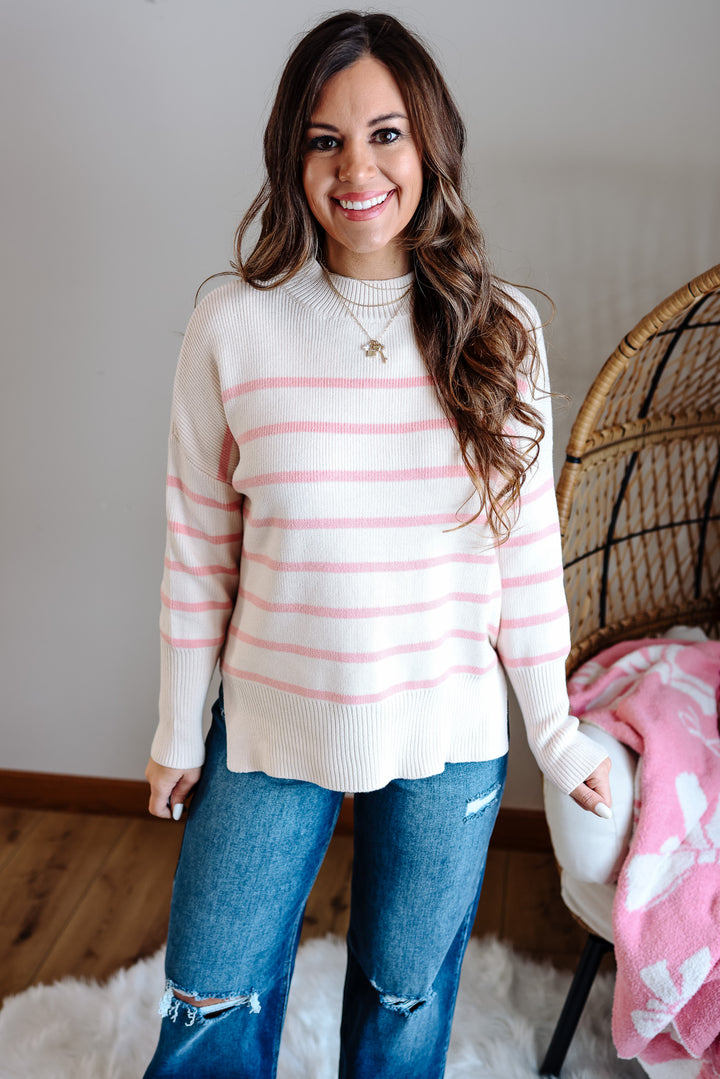 Carys Striped Tunic Sweater - Cream/Blush