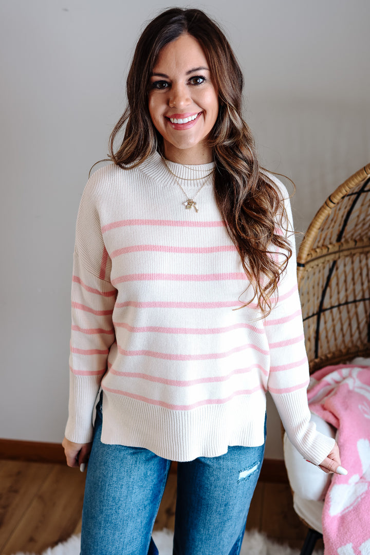 Carys Striped Tunic Sweater - Cream/Blush