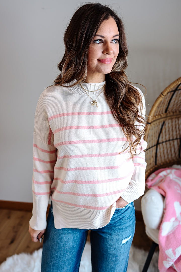 Carys Striped Tunic Sweater - Cream/Blush