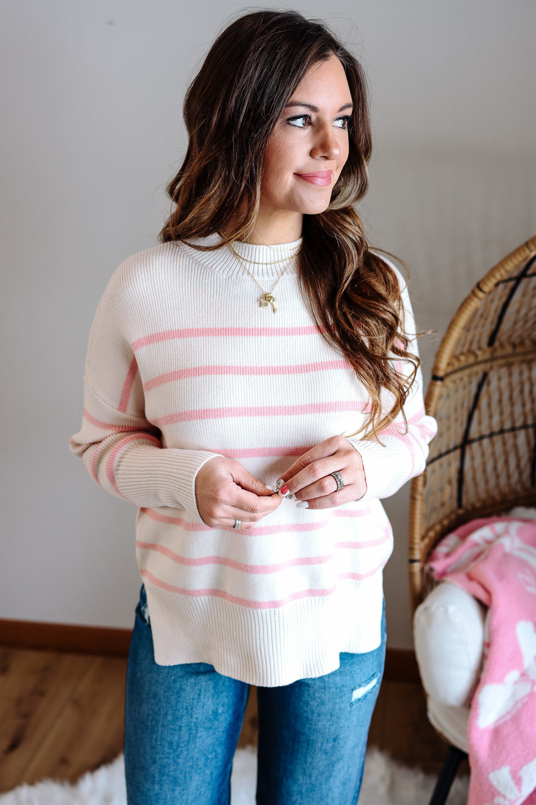 Carys Striped Tunic Sweater - Cream/Blush