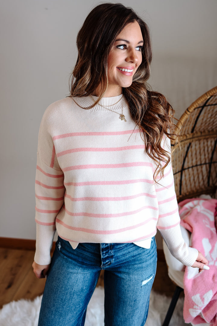 Carys Striped Tunic Sweater - Cream/Blush