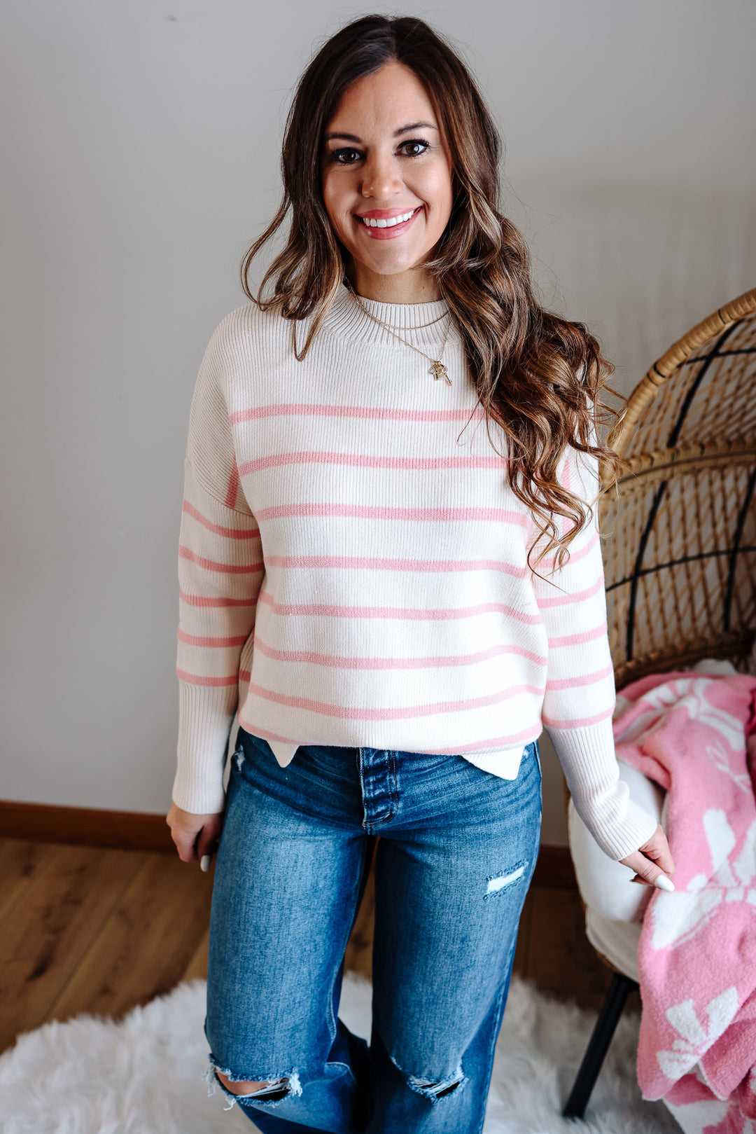 Carys Striped Tunic Sweater - Cream/Blush