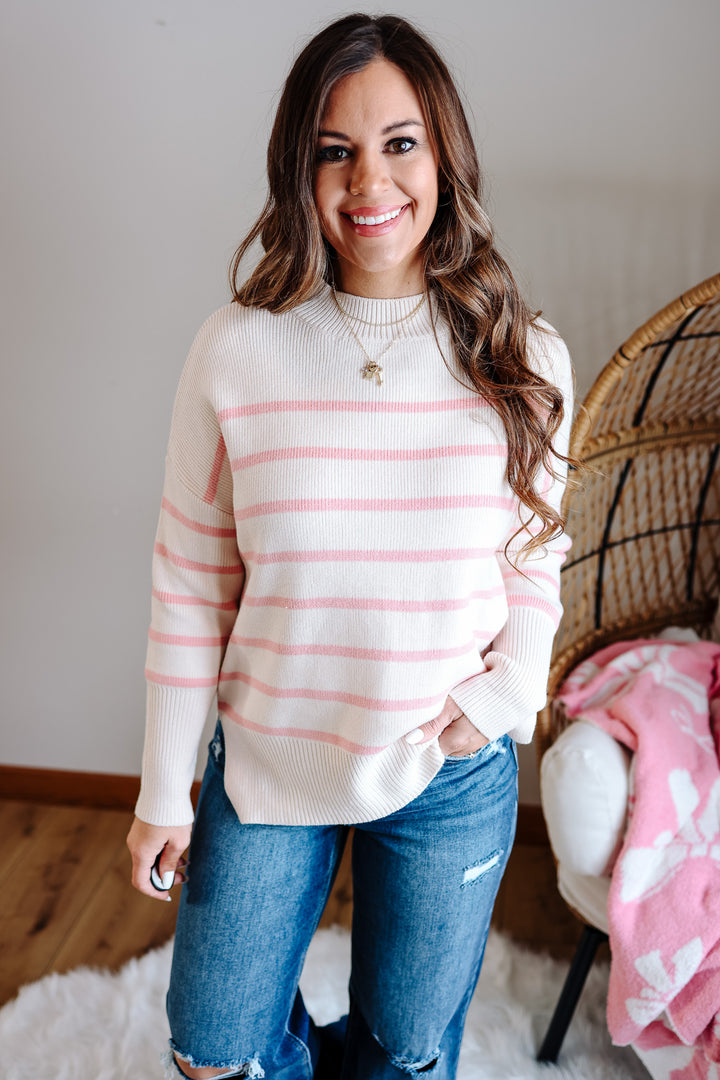 Carys Striped Tunic Sweater - Cream/Blush