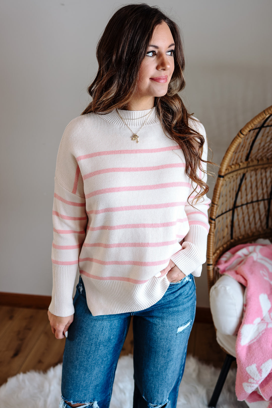 Carys Striped Tunic Sweater - Cream/Blush