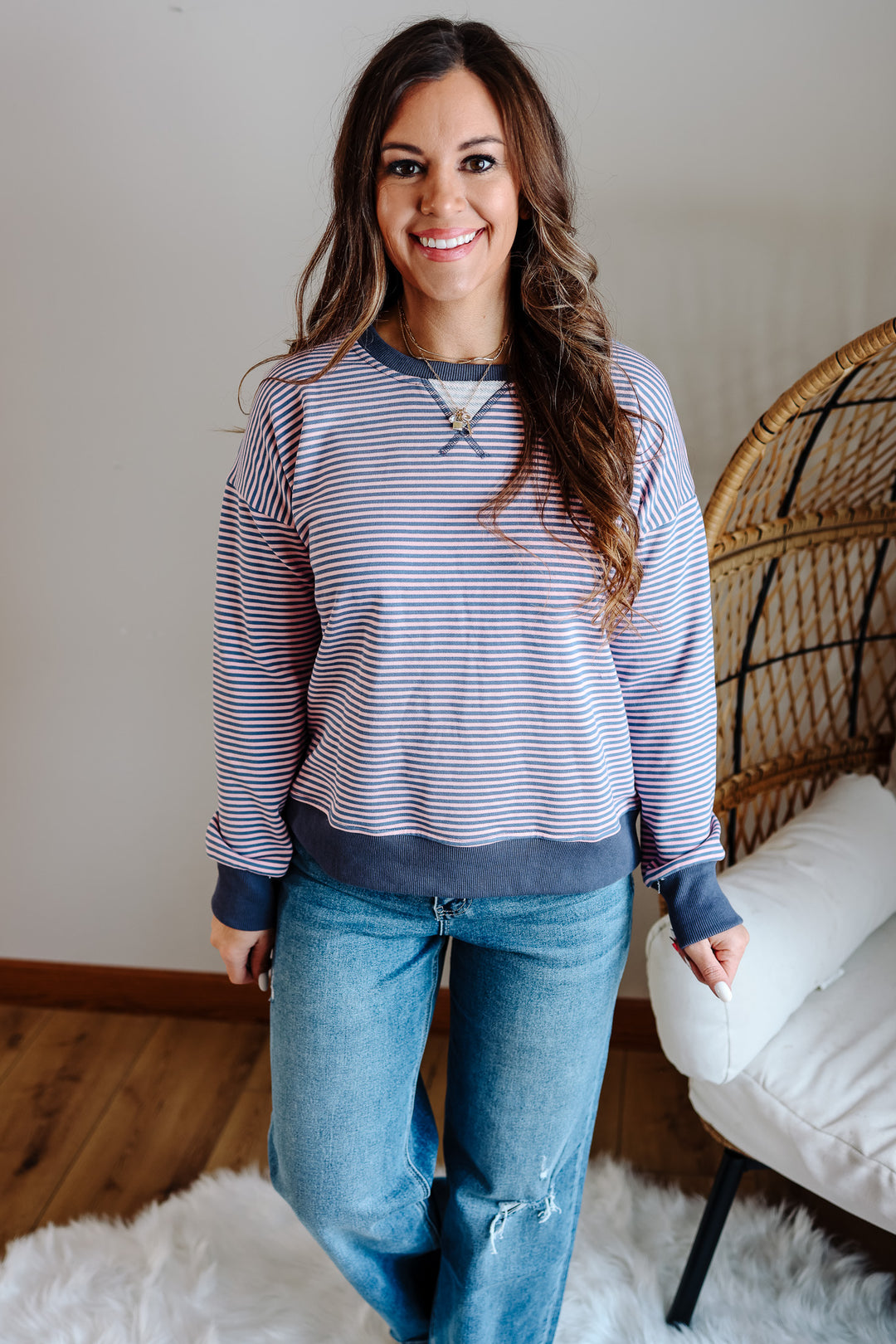 Vivi Mini Stripe Sweatershirt - Indigo/Pink