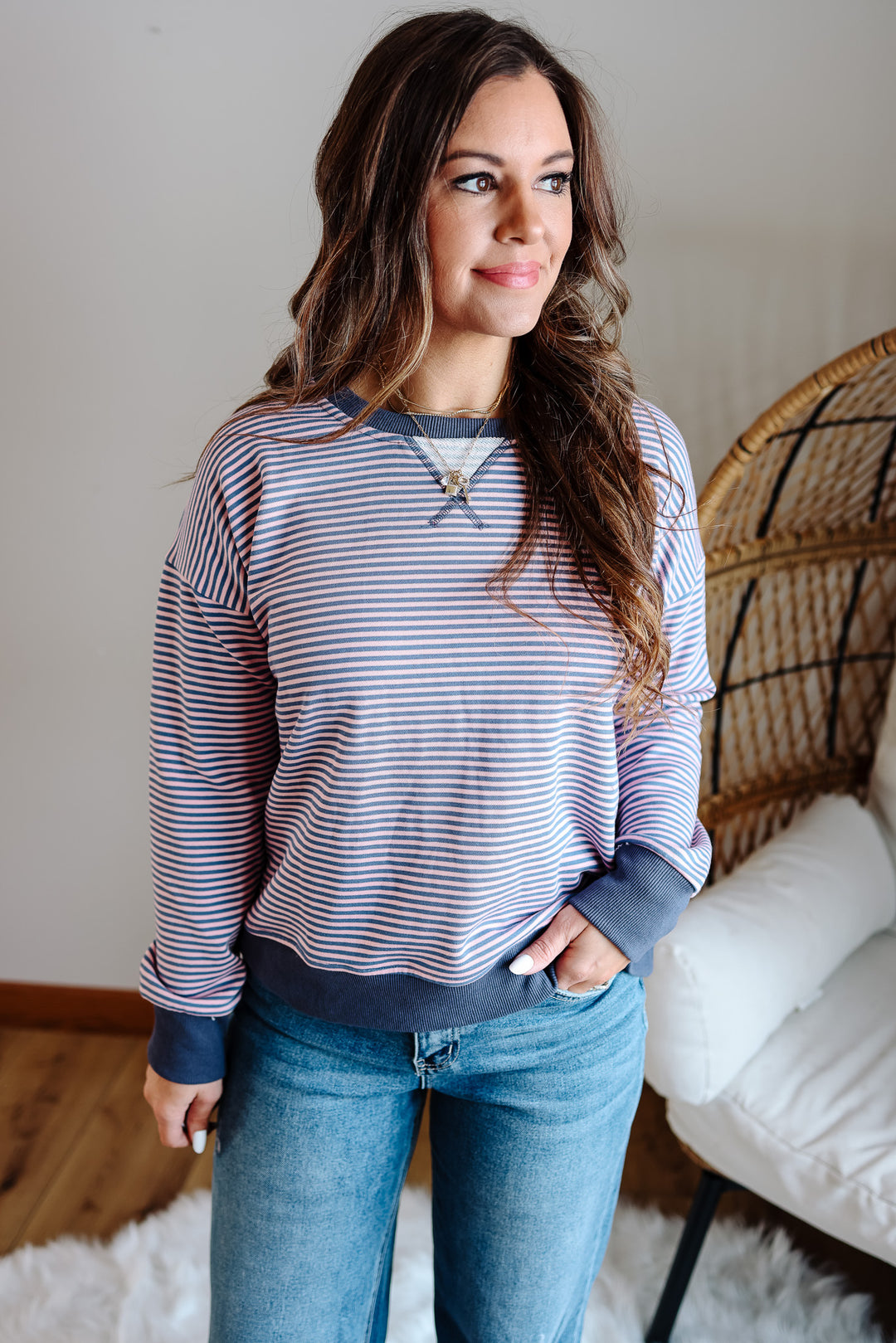 Vivi Mini Stripe Sweatershirt - Indigo/Pink