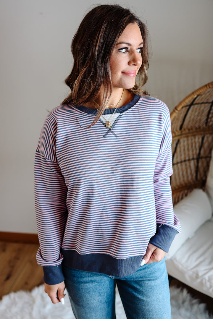 Vivi Mini Stripe Sweatershirt - Indigo/Pink