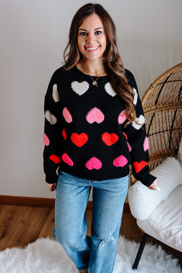 Amora Multicolor Heart Sweater - Black