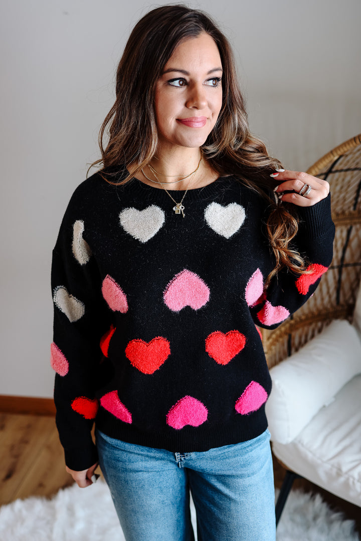 Amora Multicolor Heart Sweater - Black