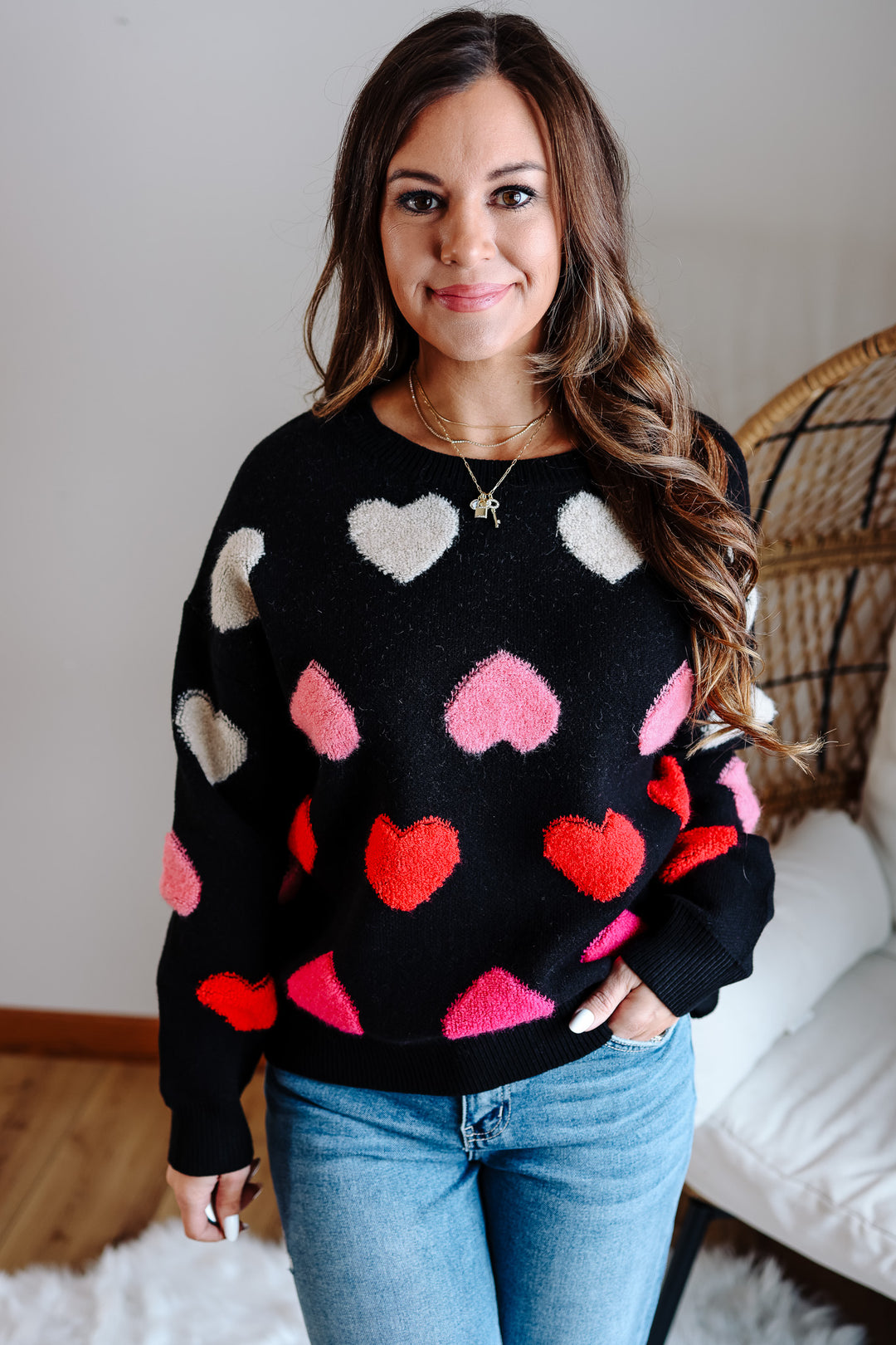 Amora Multicolor Heart Sweater - Black