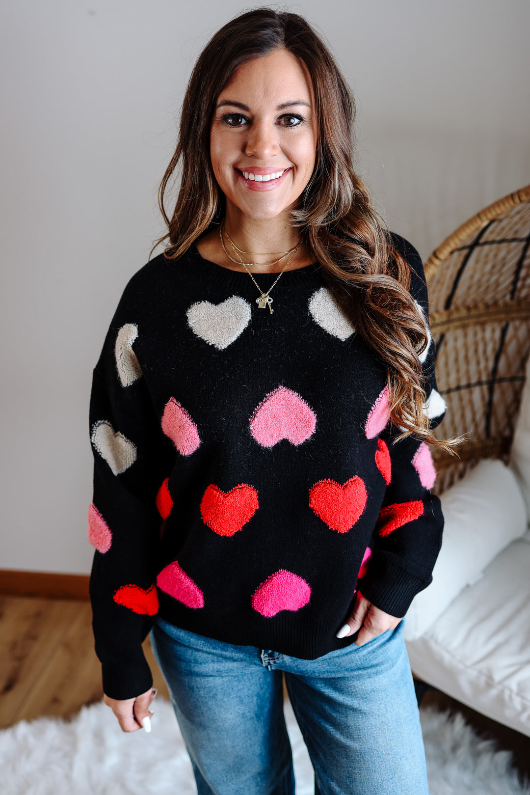 Amora Multicolor Heart Sweater - Black