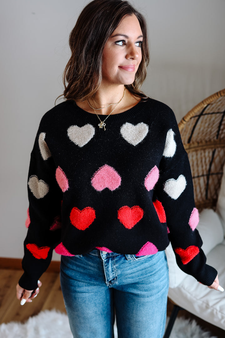 Amora Multicolor Heart Sweater - Black