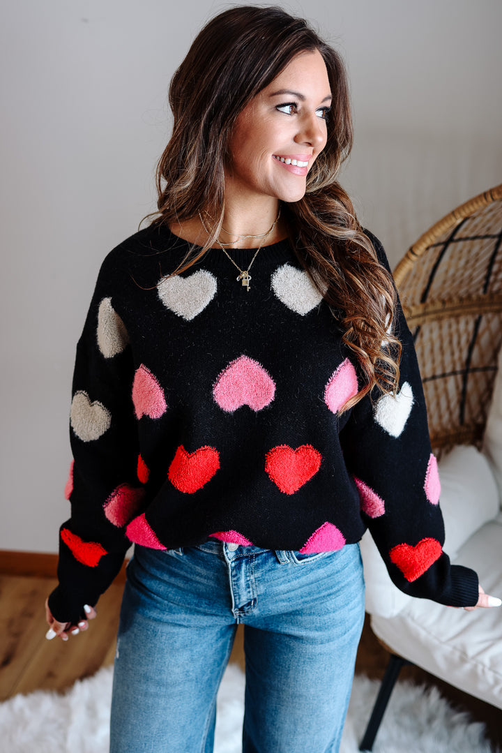 Amora Multicolor Heart Sweater - Black