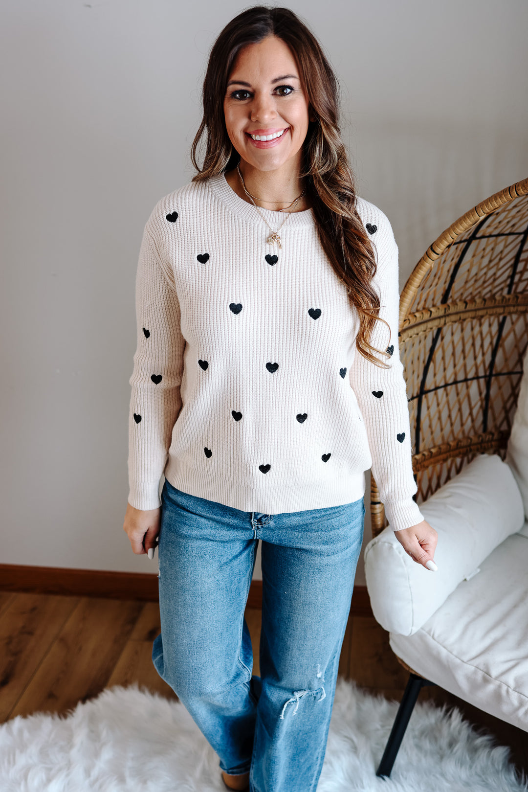 Heart Confetti Valentine Sweater - Ivory/Black