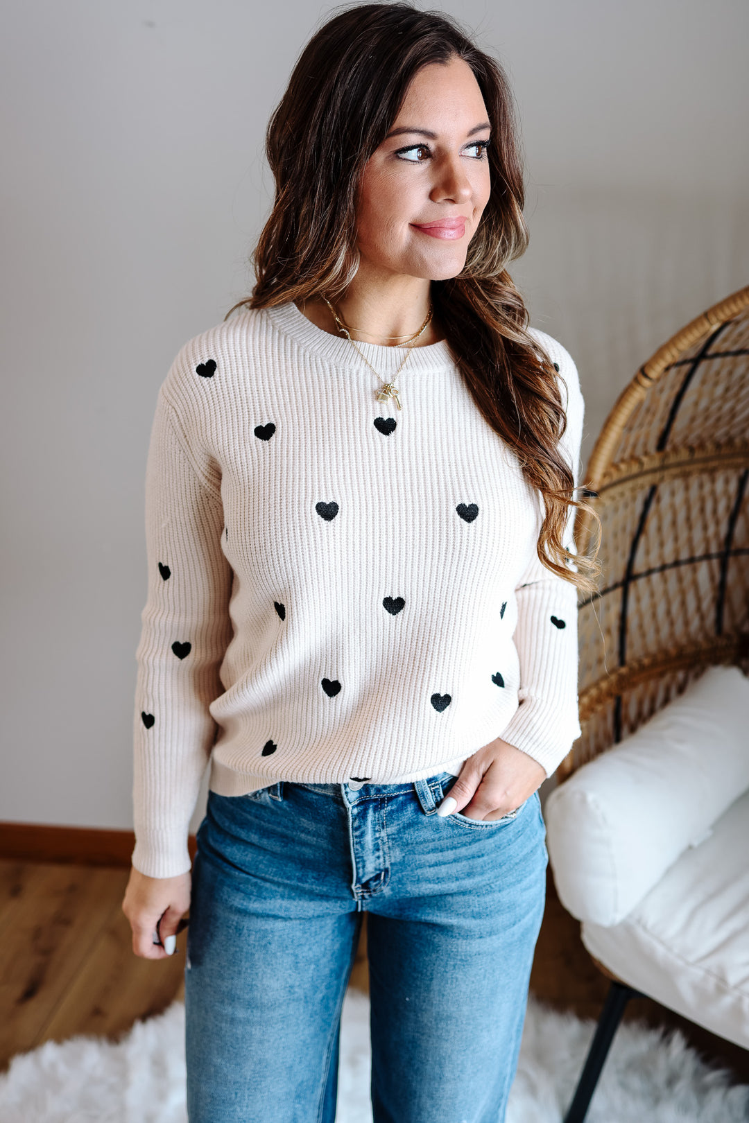 Heart Confetti Valentine Sweater - Ivory/Black