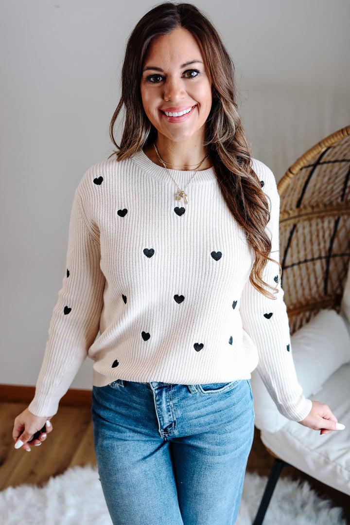 Heart Confetti Valentine Sweater - Ivory/Black