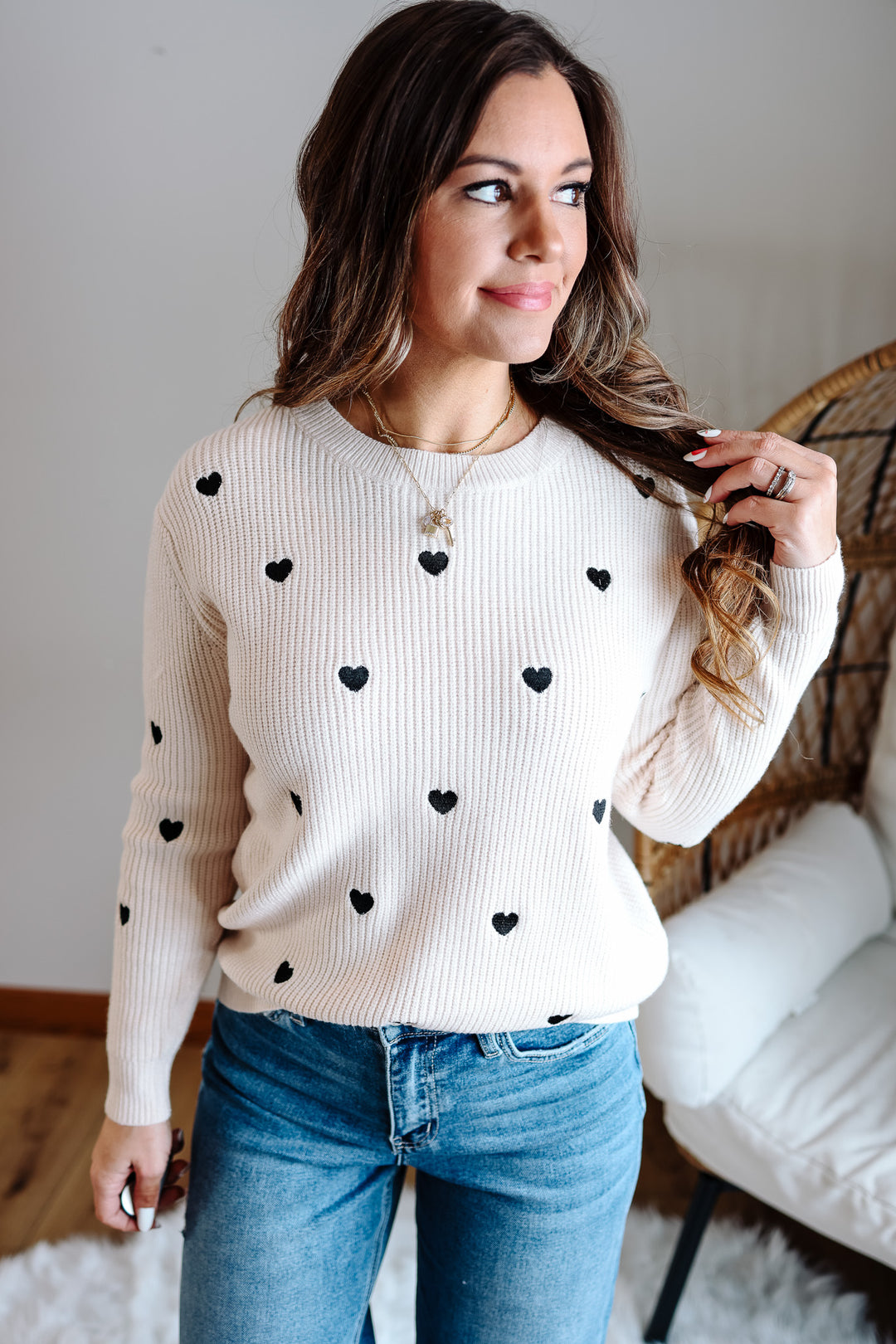 Heart Confetti Valentine Sweater - Ivory/Black