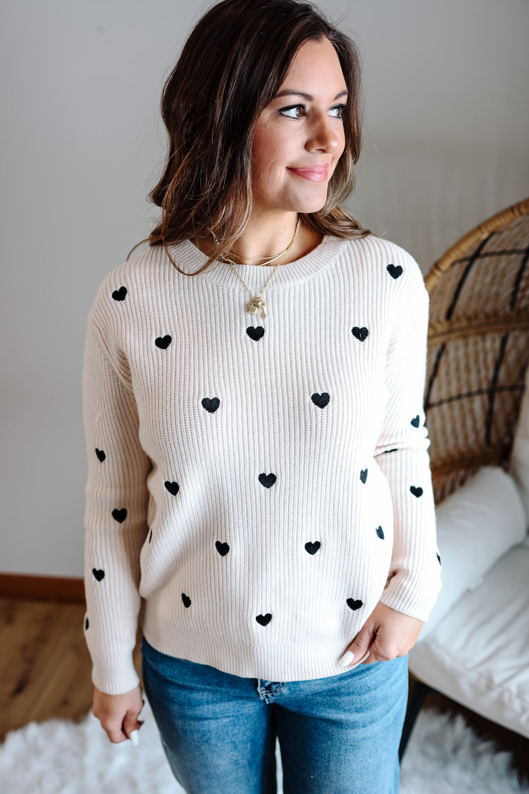 Heart Confetti Valentine Sweater - Ivory/Black