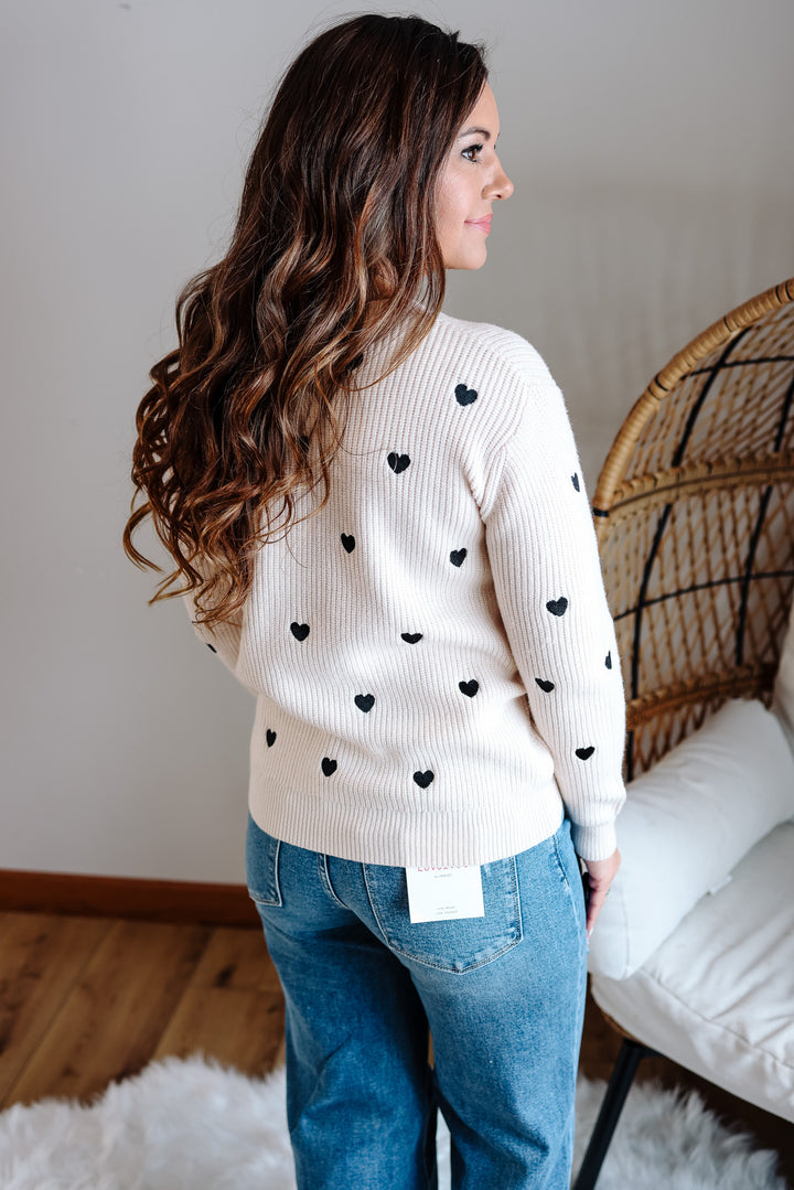 Heart Confetti Valentine Sweater - Ivory/Black