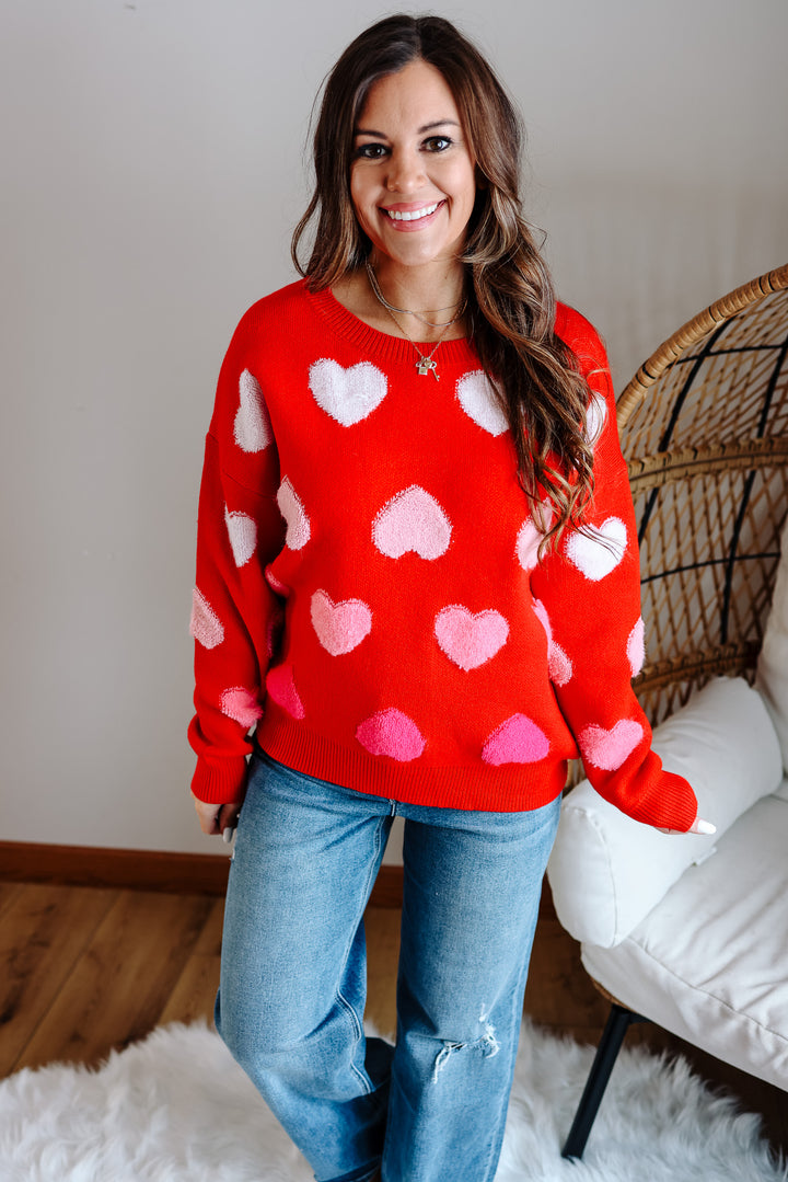 Amora Multicolor Heart Sweater - Red