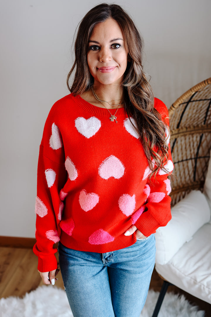 Amora Multicolor Heart Sweater - Red