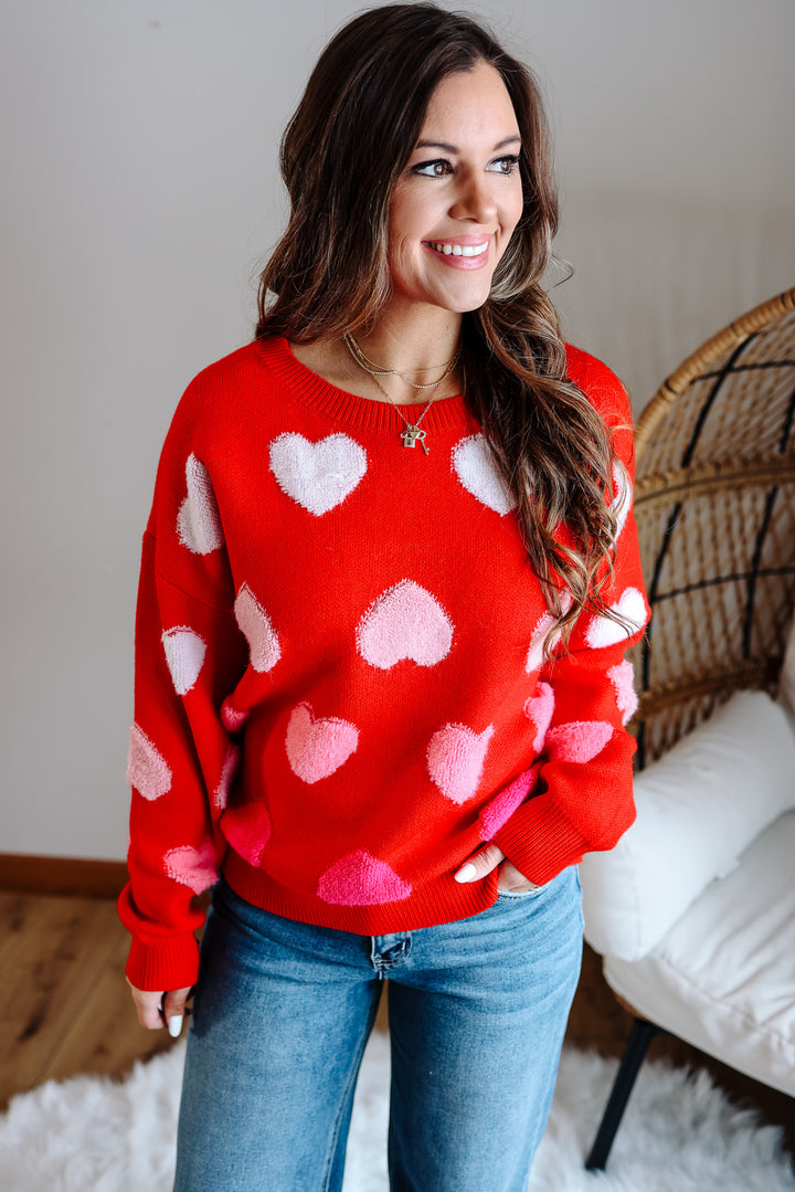 Amora Multicolor Heart Sweater - Red