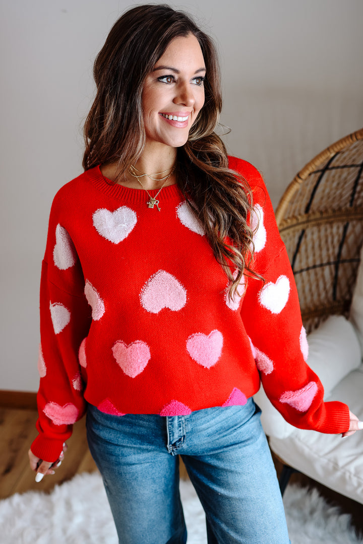 Amora Multicolor Heart Sweater - Red