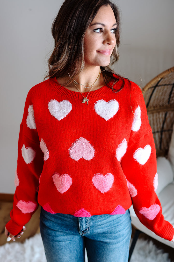 Amora Multicolor Heart Sweater - Red