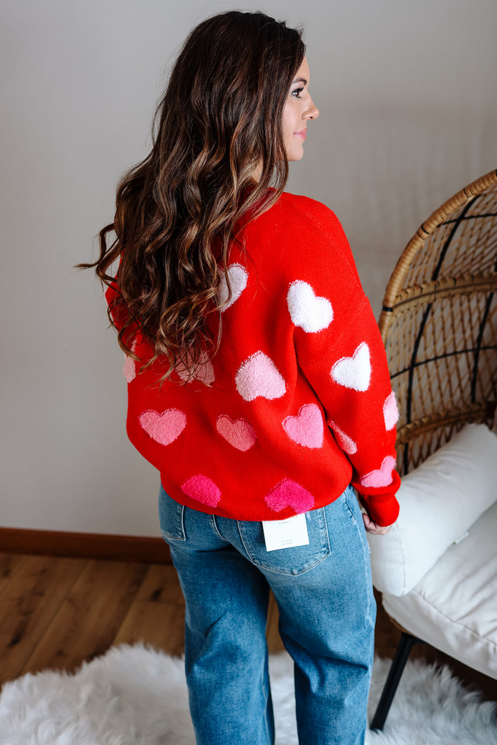 Amora Multicolor Heart Sweater - Red