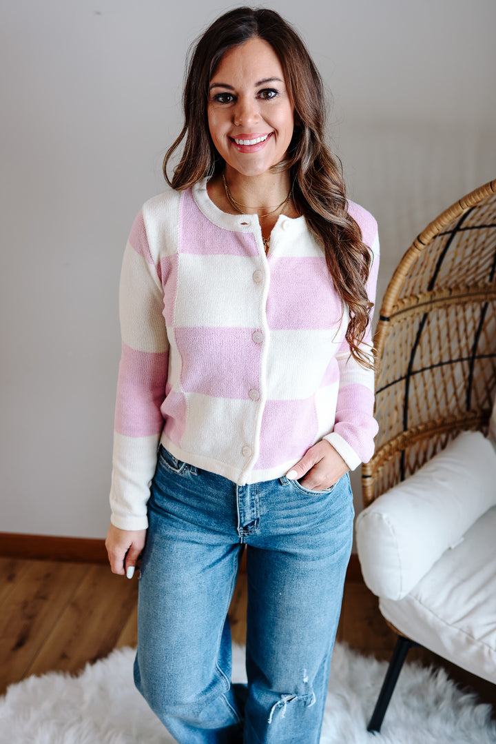 Posy Checker Cardigan - Orchid Pink