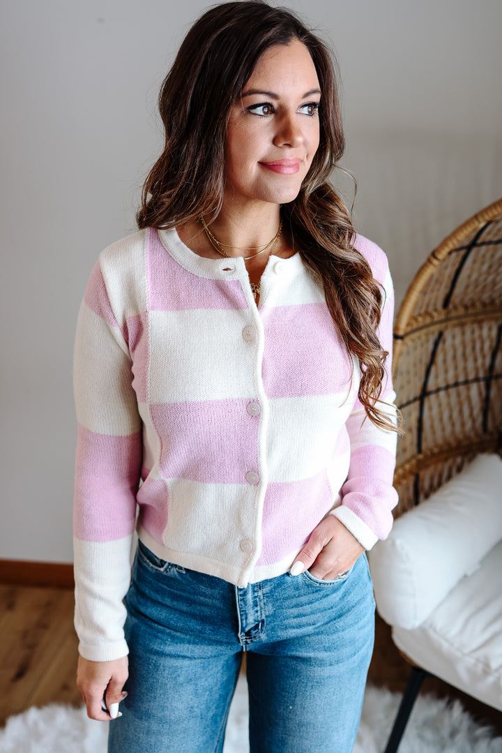 Posy Checker Cardigan - Orchid Pink