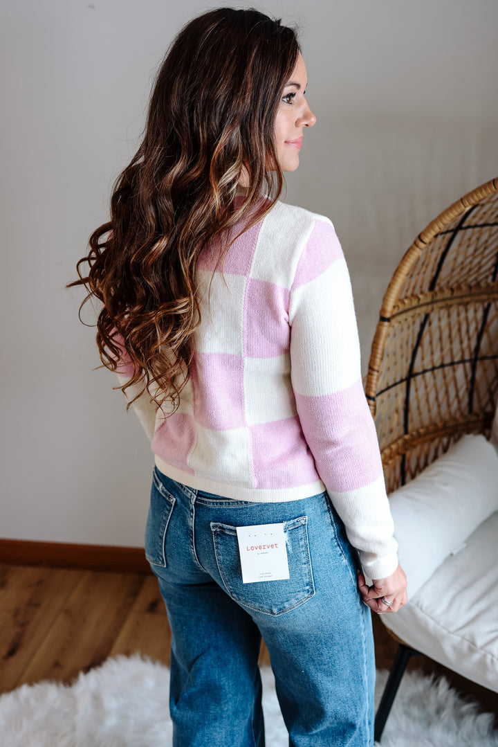 Posy Checker Cardigan - Orchid Pink