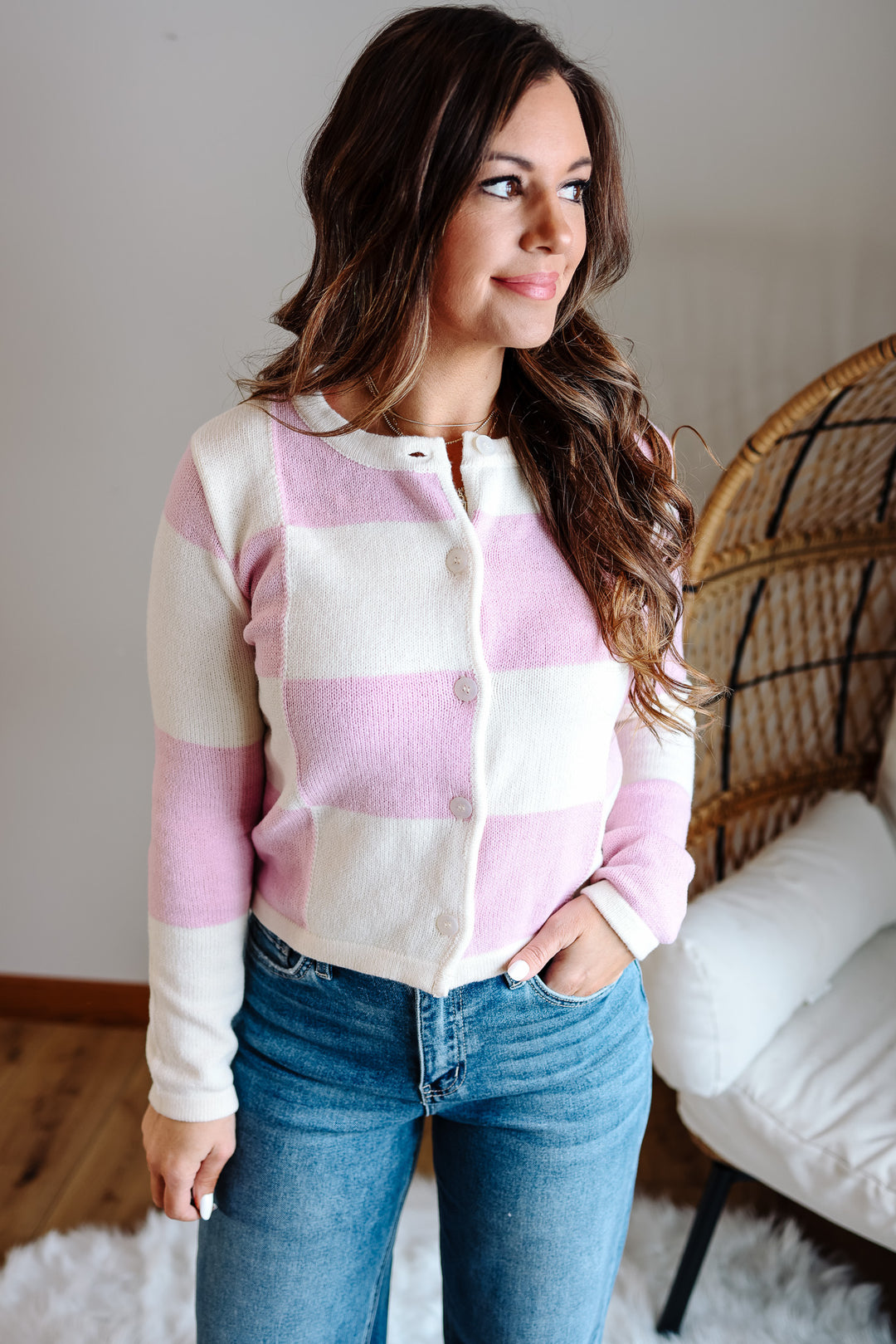 Posy Checker Cardigan - Orchid Pink