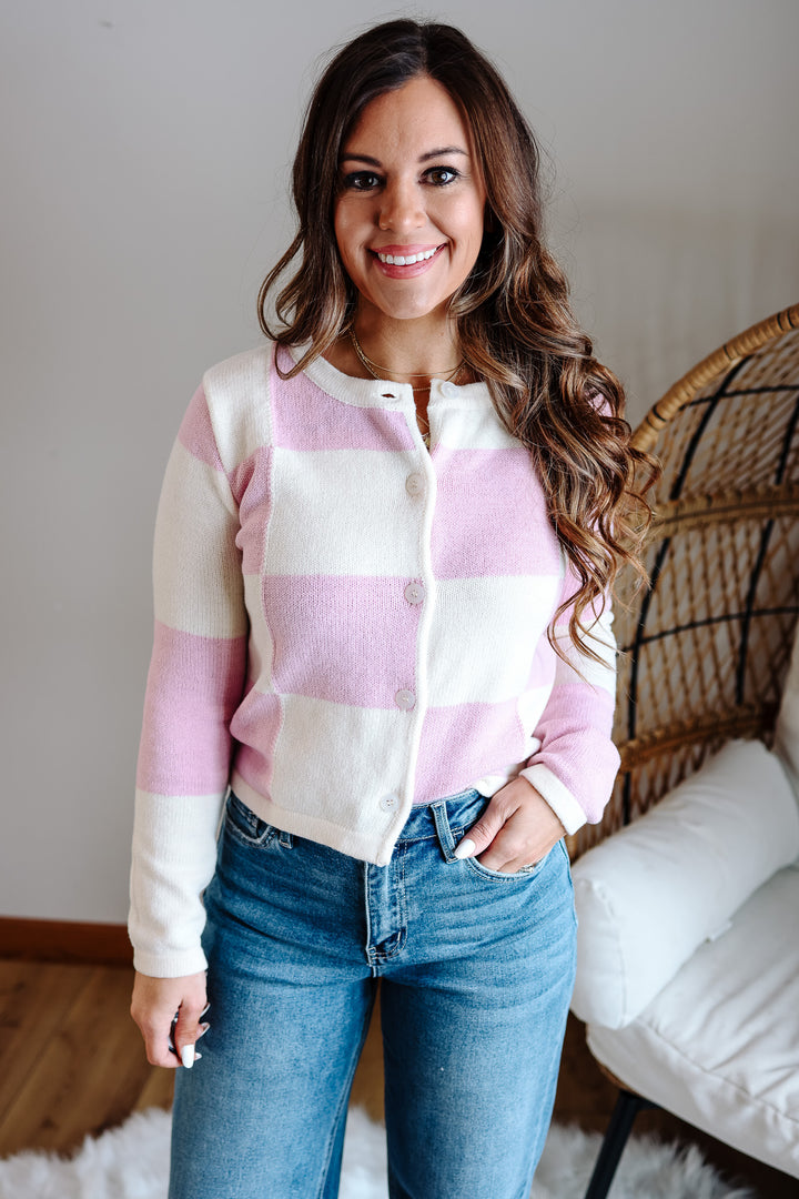 Posy Checker Cardigan - Orchid Pink