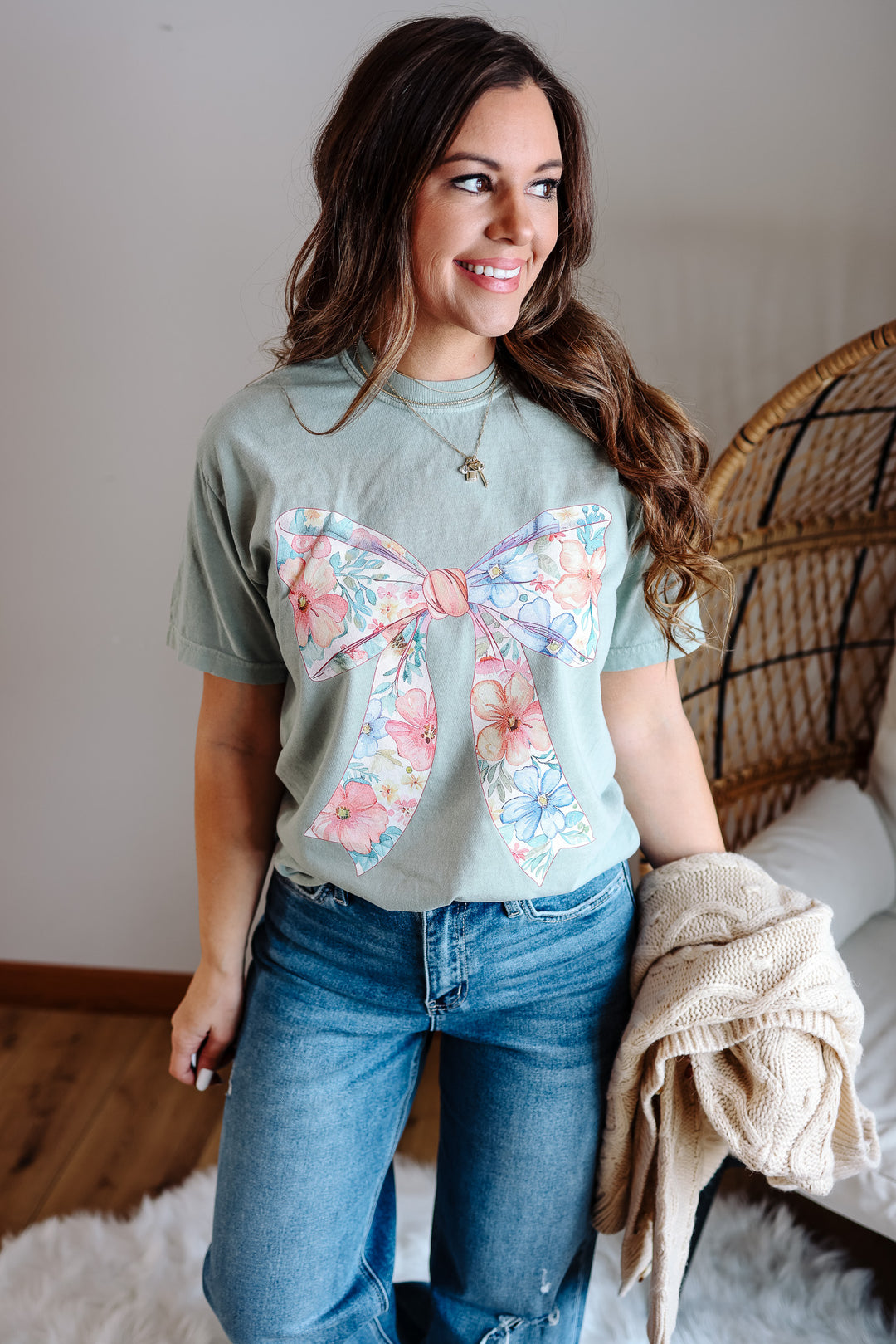 Floral Coquette Bows Graphic Tee - Bay