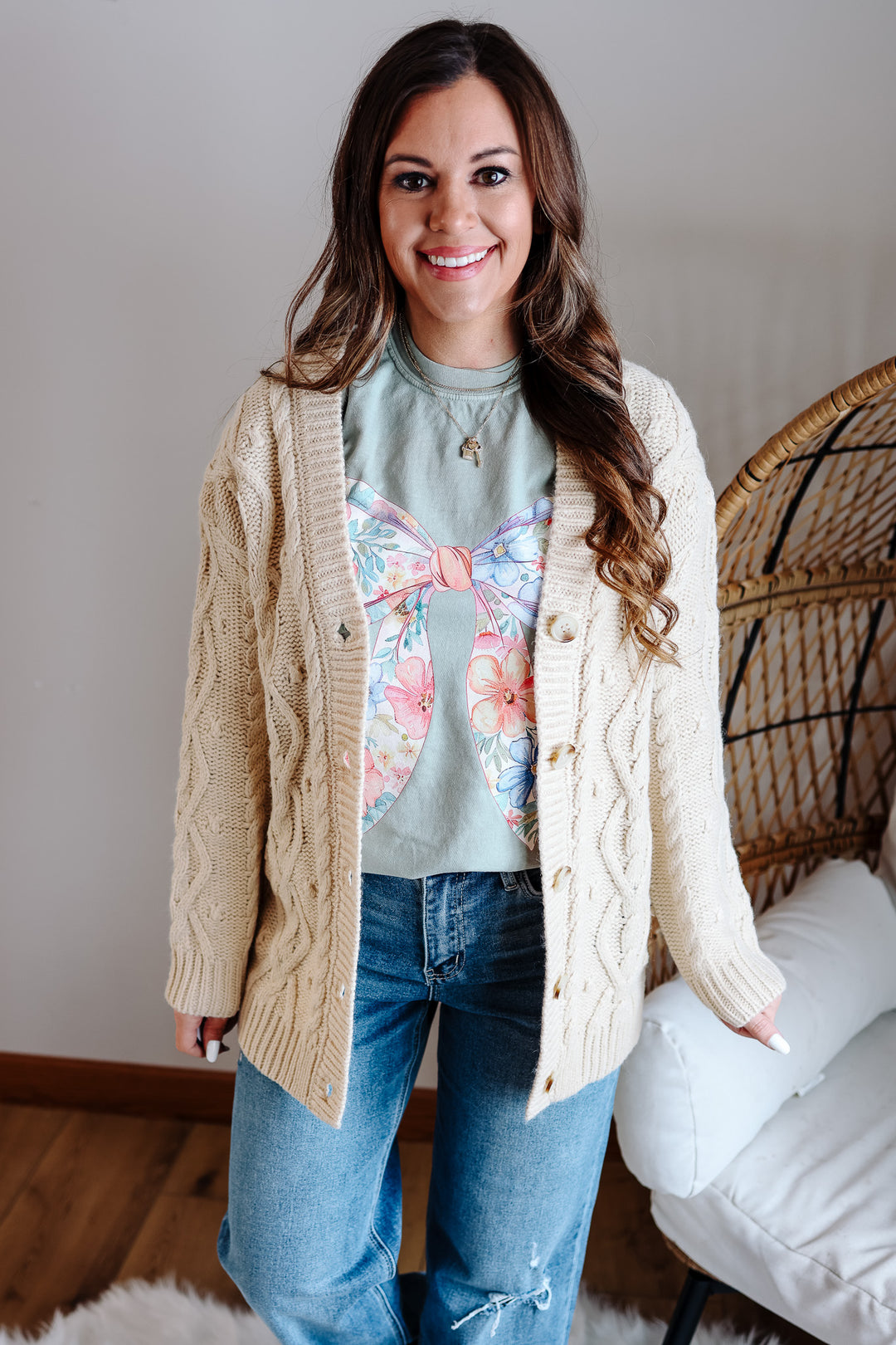 Ava Cable Knit Cardigan - Natural