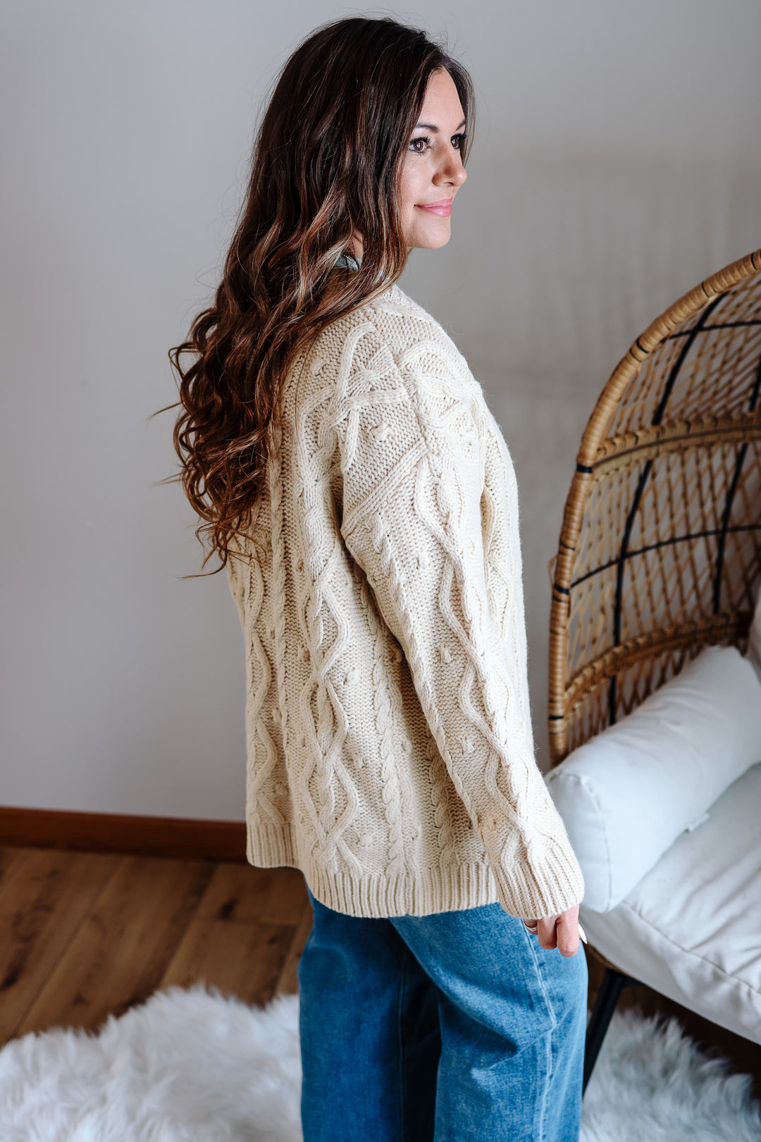 Ava Cable Knit Cardigan - Natural