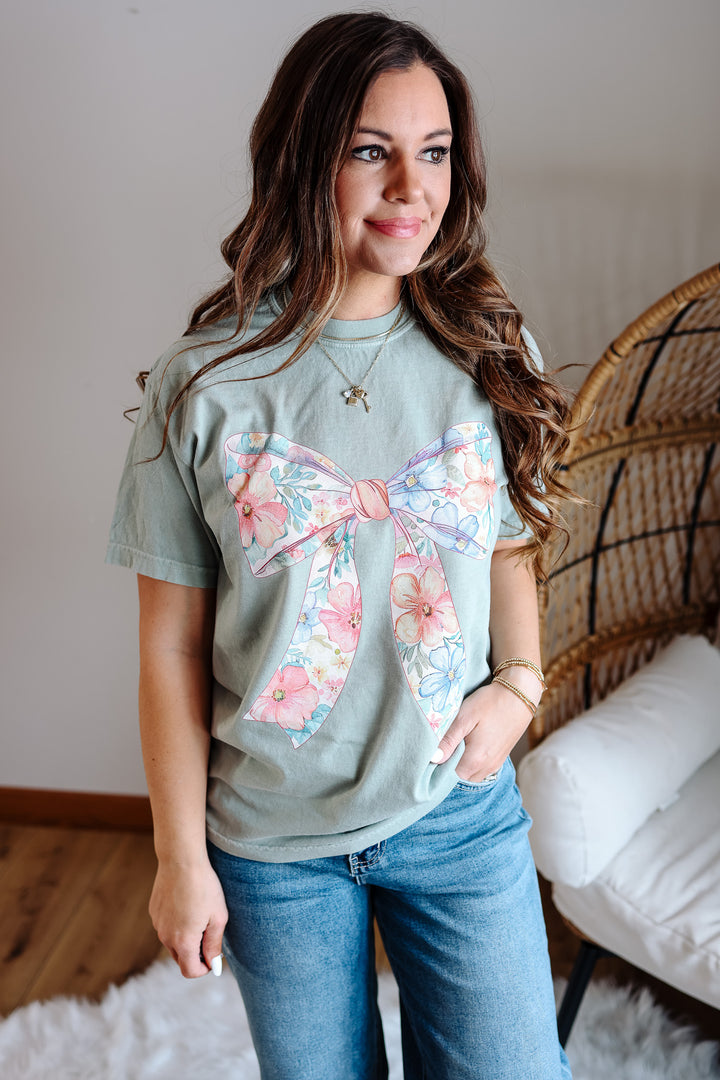 Floral Coquette Bows Graphic Tee - Bay