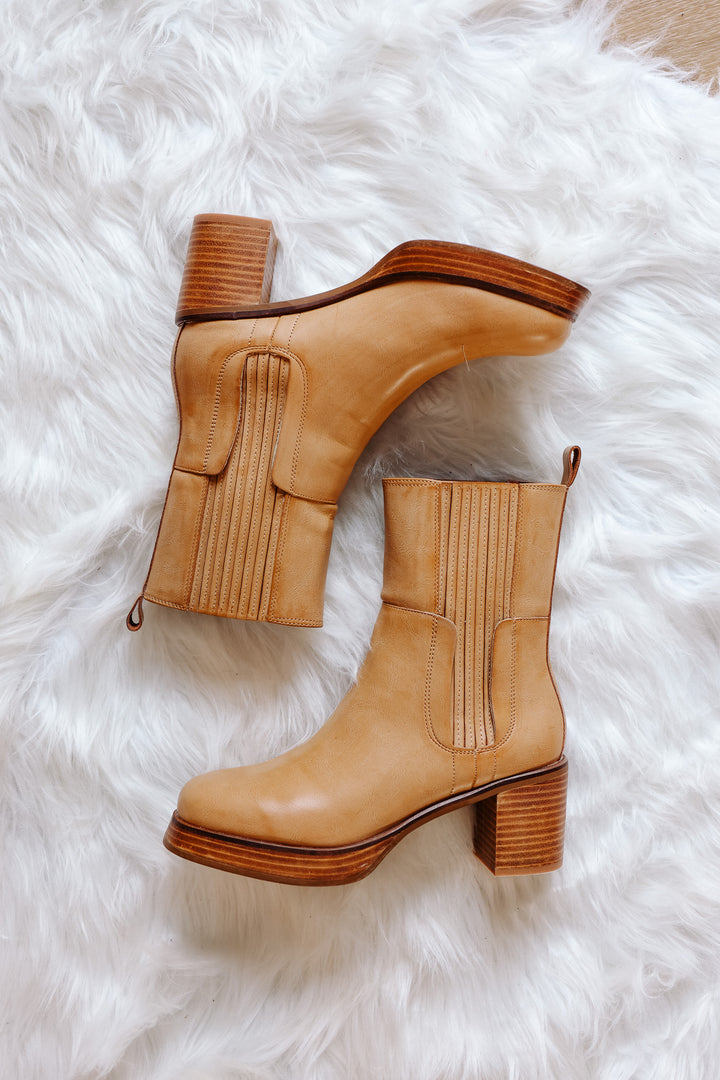 Tricia Platform Mid-Calf Booties - Tan