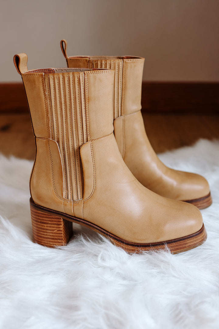 Tricia Platform Mid-Calf Booties - Tan